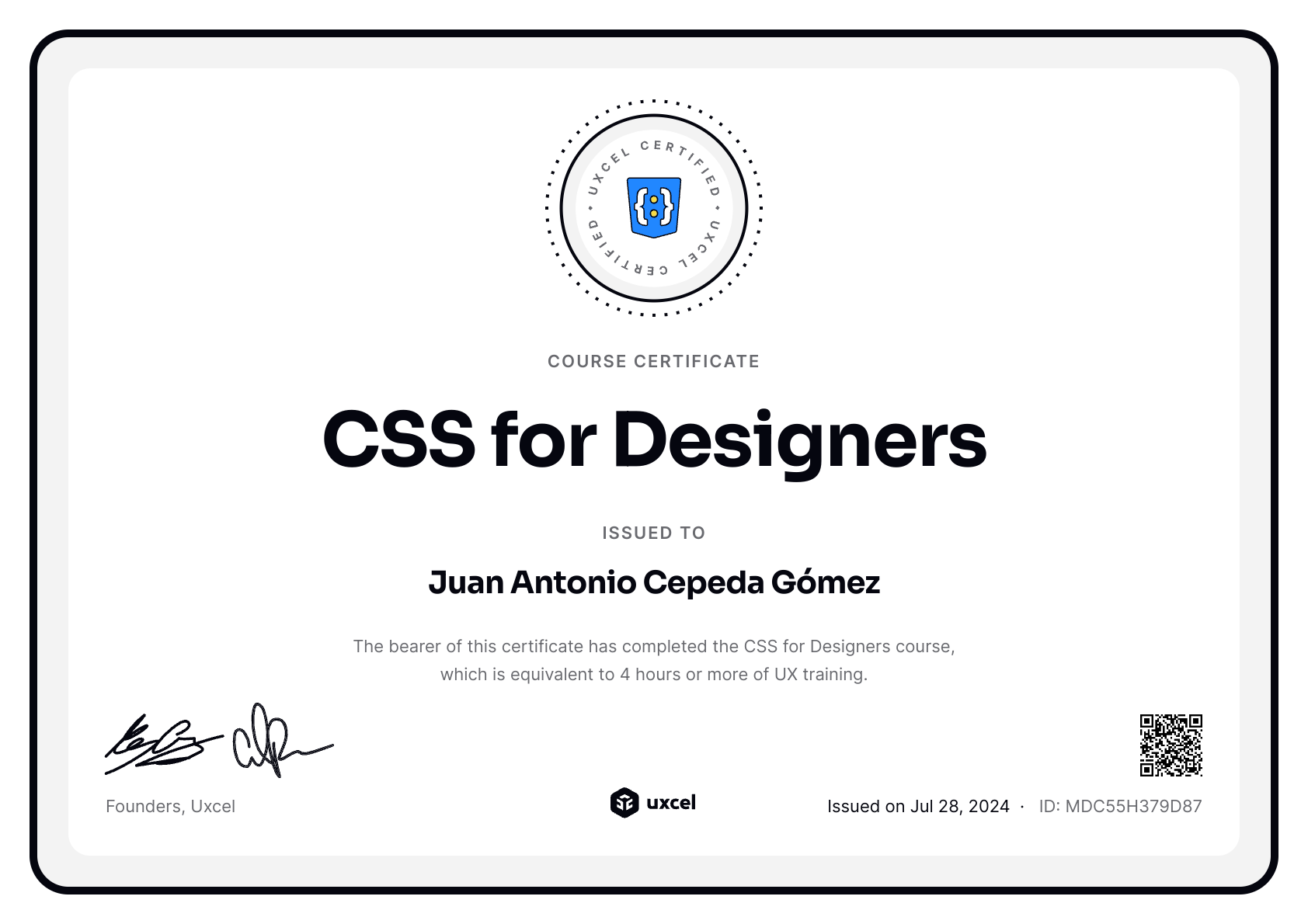 Juan Antonio Cepeda Gómez's certificate